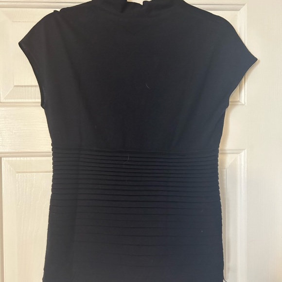 Barneys New York Black Pleated V-Neck Blouse